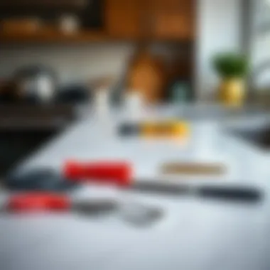 Installation tools arranged for countertop fitting