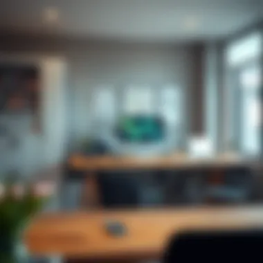 Integrated Workspace with Standing Desk Workspace featuring a 24 inch deep standing desk integrated with technology and organization tools