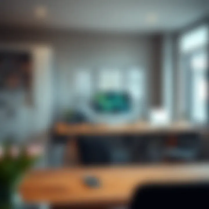 Integrated Workspace with Standing Desk Workspace featuring a 24 inch deep standing desk integrated with technology and organization tools