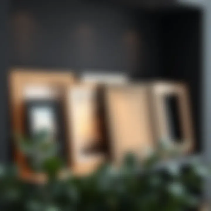 Choosing the Right Frame Material Variety of frame materials suitable for 30x40 cm artwork displayed on a shelf