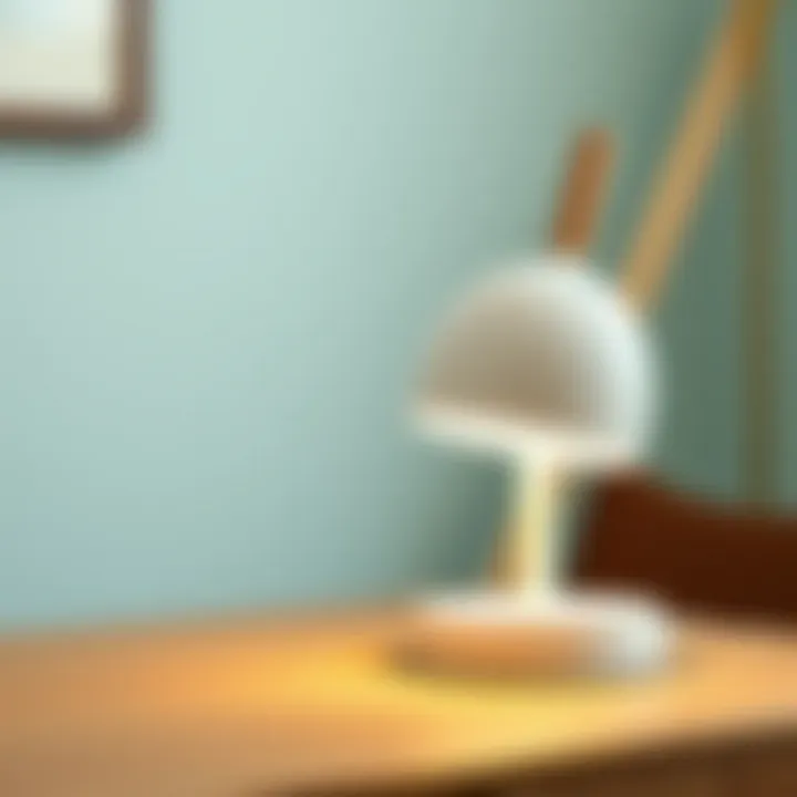 Close-up of the craftsmanship in a white metal desk lamp