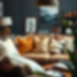 A cozy living room showcasing a variety of stylish couch pillows.