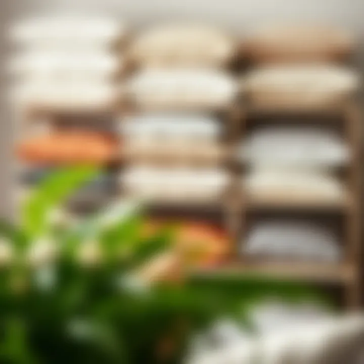 Sourcing Affordable Pillow Options A well-organized shelf filled with affordable couch pillows from various sources.