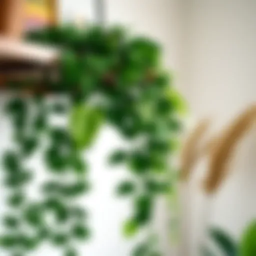 Lush green Pothos plant cascading from a shelf