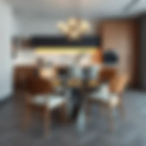 Elegant modern dining set with sleek design and natural wood finish.
