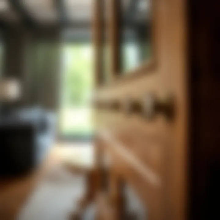 An elegant antique cabinet adorned with ceramic knobs in a modern interior setting.