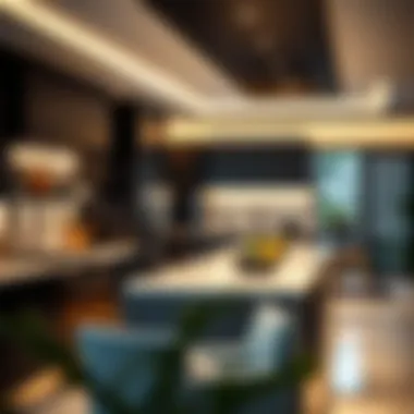 A stylish kitchen with black LED recessed lighting enhancing the ambiance