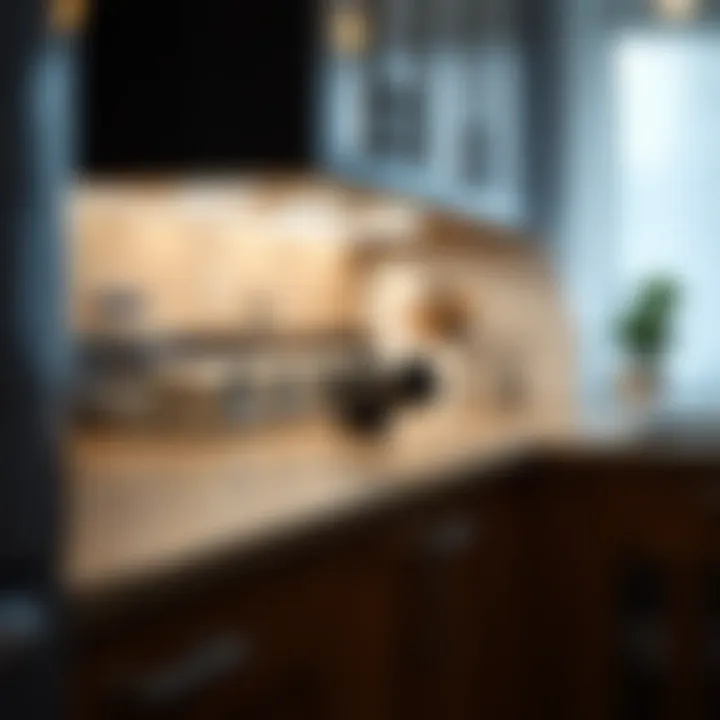 Close-up of black LED under-cabinet lights showcasing functionality