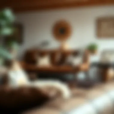 Warm Accents: Brown Pleather Couch with Decorative Touches Brown pleather couch complemented by decorative pillows and throws