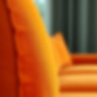 Close-up of fabric texture of a burnt orange couch cover