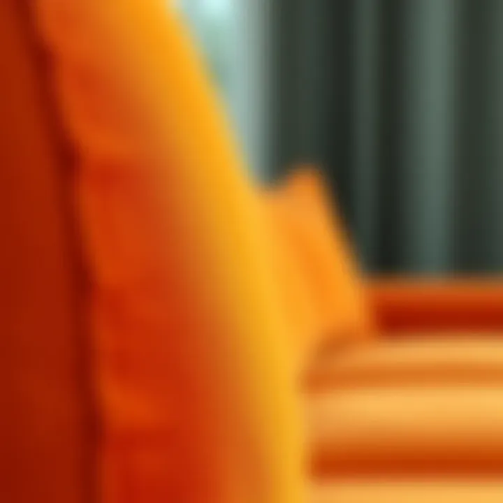 Close-up of fabric texture of a burnt orange couch cover