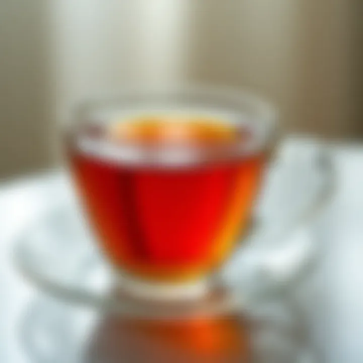 Clarity of Beverage in Clear Tea Cup Close-up of tea in clear cup highlighting beverage's color and clarity