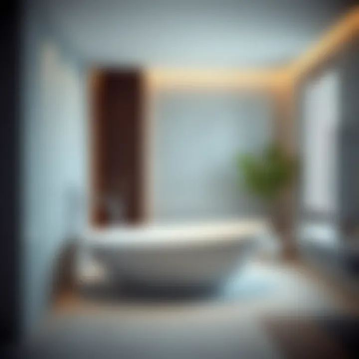 A sleek collapsible soaking tub set in a modern bathroom