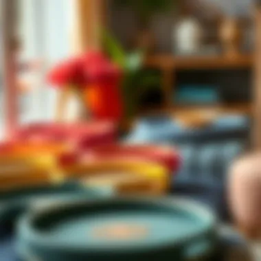 Vibrant collection of colorful ottoman trays displayed elegantly