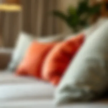 Close-up of washable cushion covers on a sectional sofa