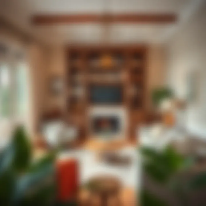 Cozy living room featuring a country style bookshelf as a centerpiece