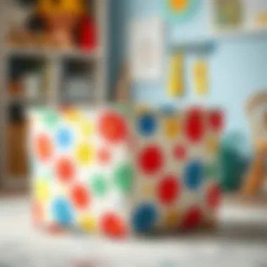 Colorful fabric storage bin with a lid in a children's play area