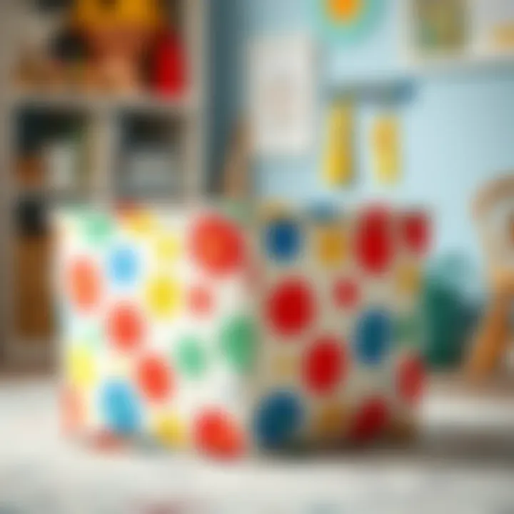 Colorful fabric storage bin with a lid in a children's play area