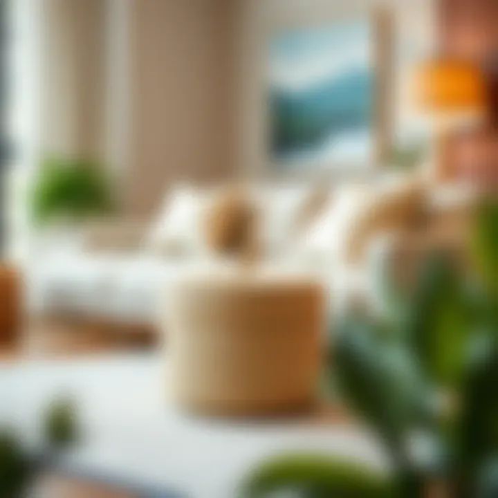 Elegant woven storage container with a lid in a modern living room setting