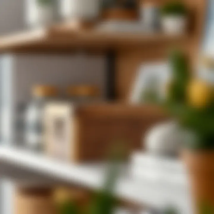 Rustic wooden storage box with a lid displayed on a stylish shelf