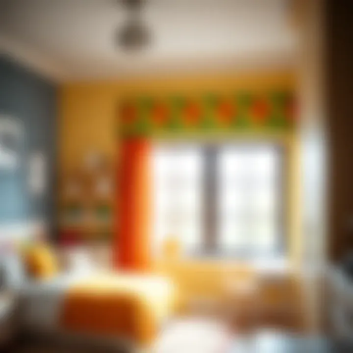 Colorful double window valance in a child's bedroom