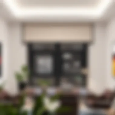 Minimalist double window valance in a sleek office space