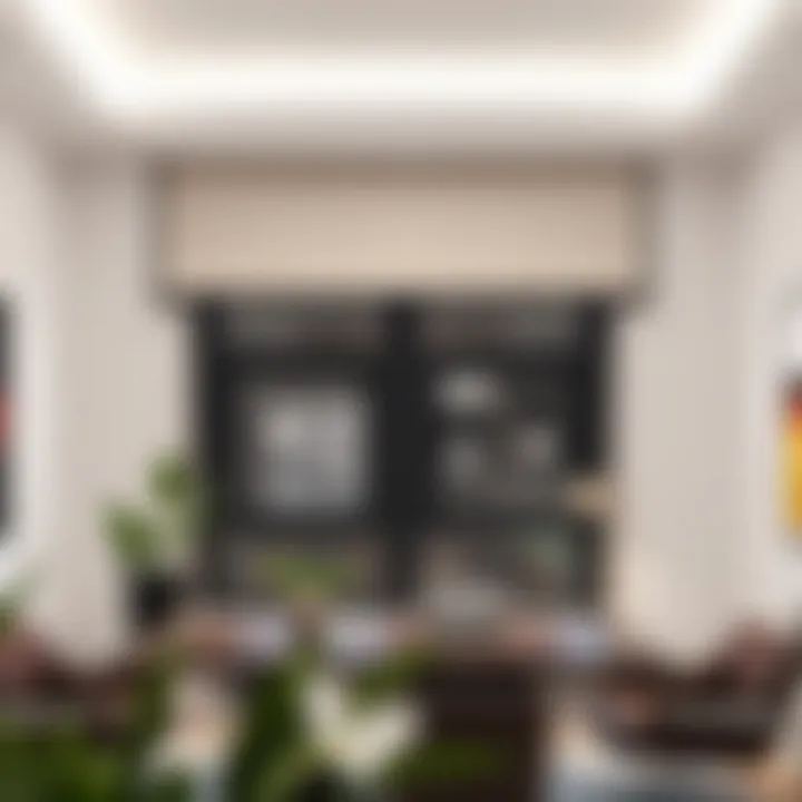 Minimalist double window valance in a sleek office space