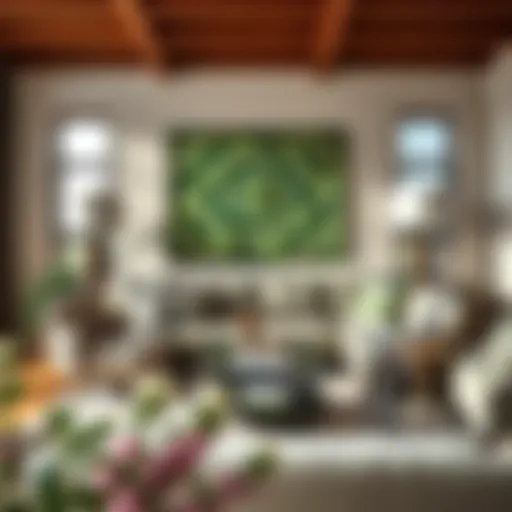 Elegant green print quilt displayed in a modern living room