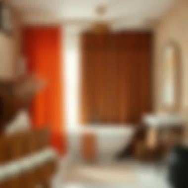 Brown and Peach Textile Combination Combination of brown and peach textiles in a cohesive bathroom design