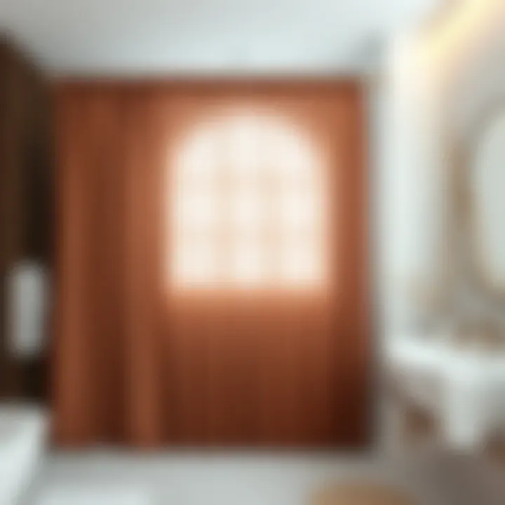 Elegant Brown Shower Curtain Elegant brown shower curtain in a modern bathroom setting