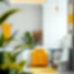 Elegant arrangement of yellow and white towels in a bathroom setting