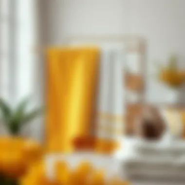 Mood-enhancing arrangement of yellow and white towels in a living space