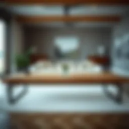 A sleek and modern long coffee table made of reclaimed wood