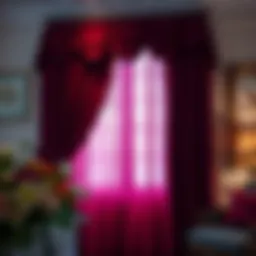 Elegant burgundy curtain draping over a stylish window