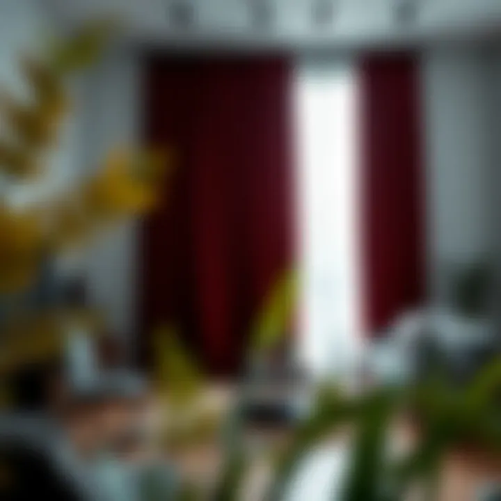 Burgundy curtains in a modern living room setting