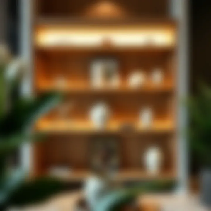 Elegant rolling shelves showcasing decorative items