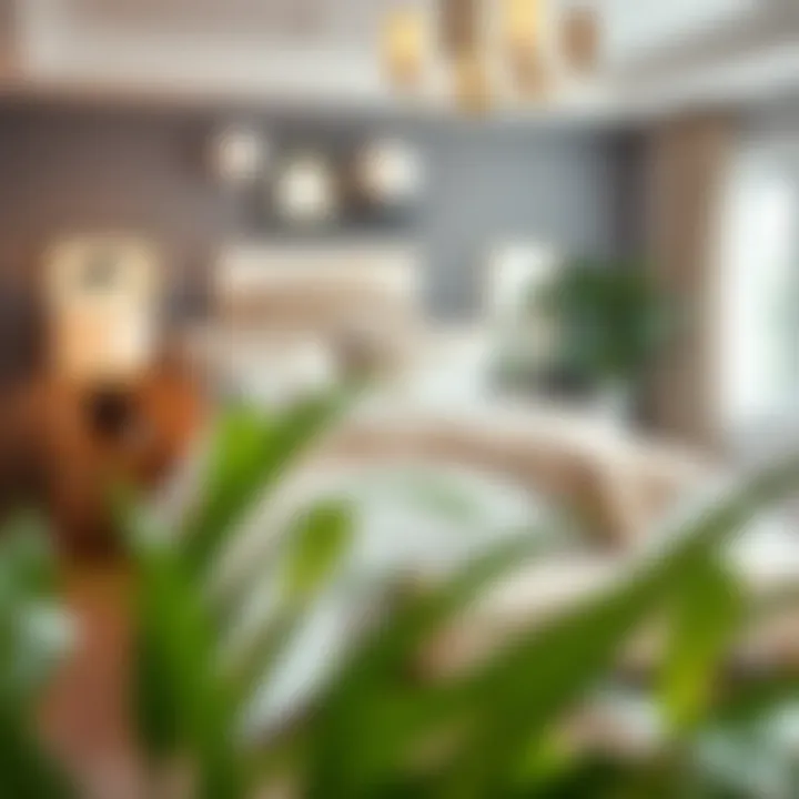 Stylish bedroom incorporating bed in a bag comforter set into decor