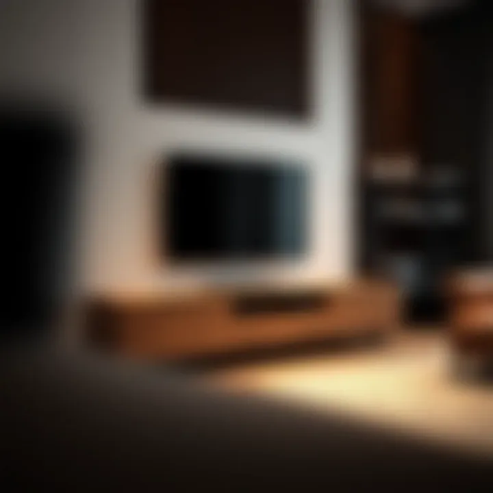 Long under TV cabinet featuring cable management system