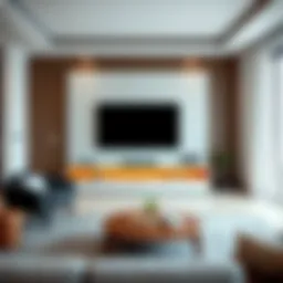 Elegant long under TV cabinet in a modern living room