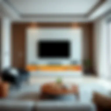 Elegant long under TV cabinet in a modern living room