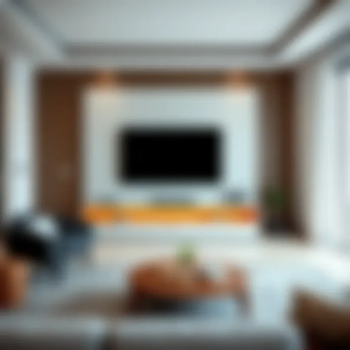 Elegant long under TV cabinet in a modern living room