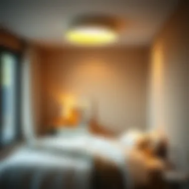 Cozy Bedroom Enhanced by Low Profile Ceiling Light Bright low profile ceiling light enhances ambiance in a cozy bedroom