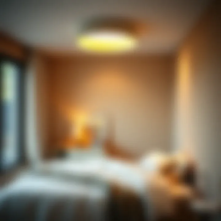 Cozy Bedroom Enhanced by Low Profile Ceiling Light Bright low profile ceiling light enhances ambiance in a cozy bedroom