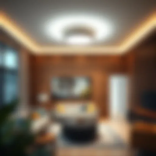 Sleek bright low profile ceiling light illuminating a modern living room