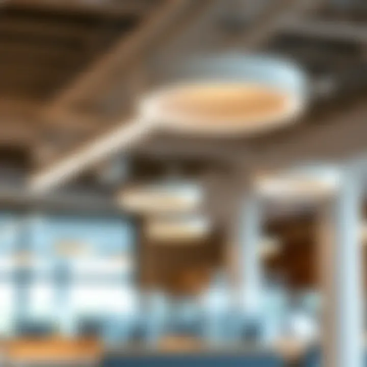 Contemporary Office Space with Stylish Ceiling Lights Stylish low profile ceiling lights in a contemporary office space