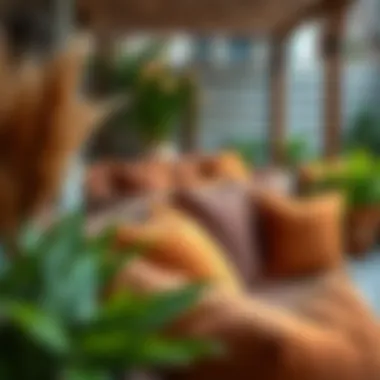 A well-maintained patio showcasing seasonal brown cushion arrangements