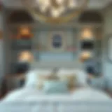 Elegant built-in headboard with shelves showcasing decorative items