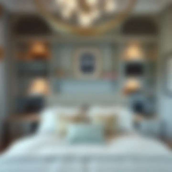 Elegant built-in headboard with shelves showcasing decorative items