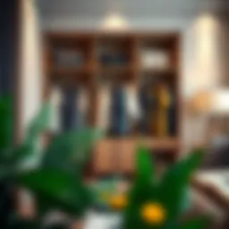 Stylish exposed wardrobe showcasing unique clothing arrangements