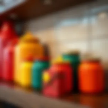 Vibrant Colored Jars Vibrant colored jars arranged on a kitchen shelf